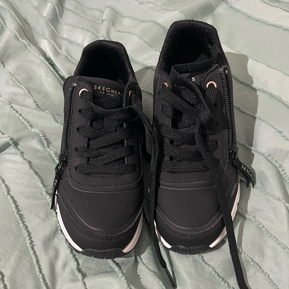 Skechers Kids Black Sneakers with Pink Accents